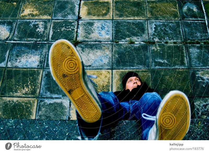 bird's-eye view meets frog's-eye view Colour photo Exterior shot Copy Space top Light Shadow Contrast Bird's-eye view Worm's-eye view Full-length Human being