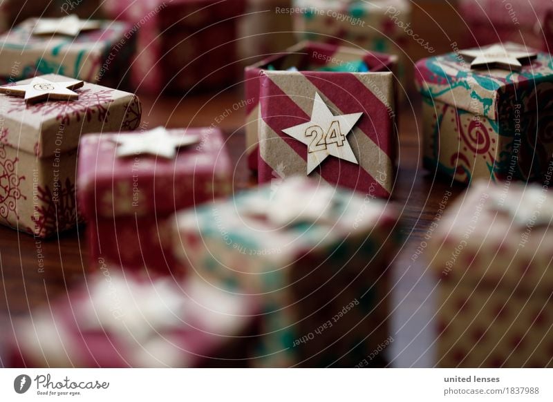 AKCGDR# Bescherung II Art Work of art Esthetic Giving of gifts Gift Package 24 Christmas & Advent Stars Many Multicoloured Colour photo Interior shot