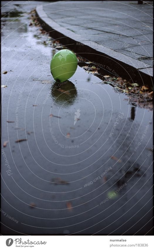 solitary Subdued colour Copy Space bottom Morning Lifestyle Kindergarten Art Environment Autumn Bad weather Rain Deserted Traffic infrastructure Street Curbside