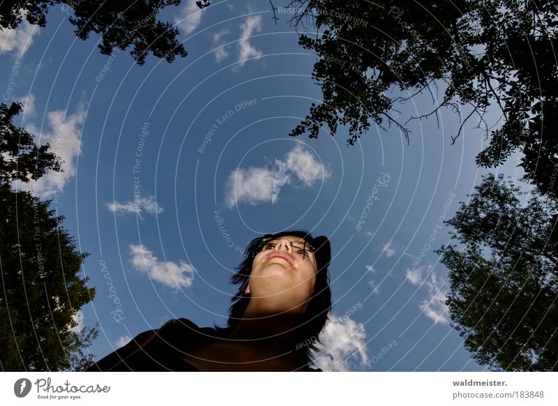 La Chaman cat 2009 Colour photo Exterior shot Worm's-eye view Wide angle Portrait photograph Upward Feminine Young woman Youth (Young adults) 1 Human being