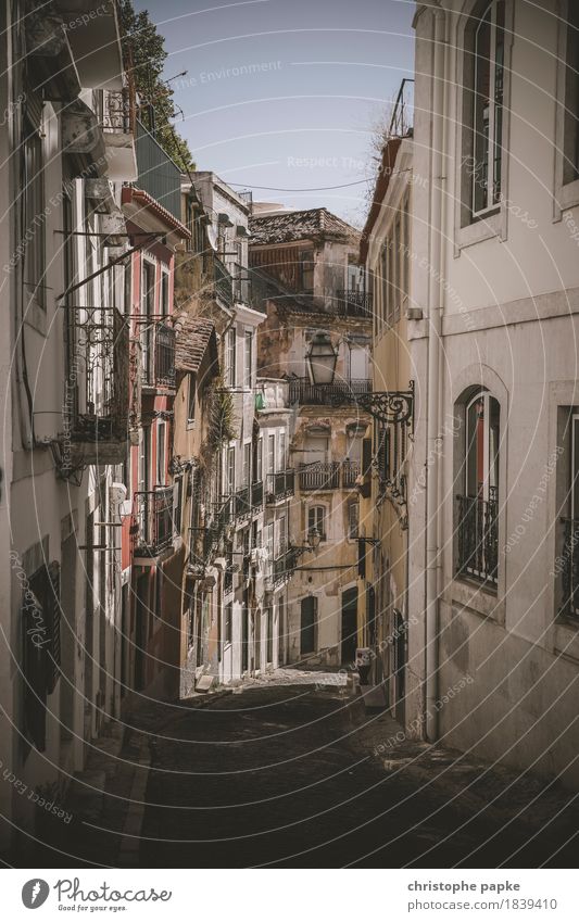 Bairro Alto Lisbon Portugal Town Capital city Downtown Old town Deserted Architecture Wall (barrier) Wall (building) Historic Decline Narrow Alley Colour photo