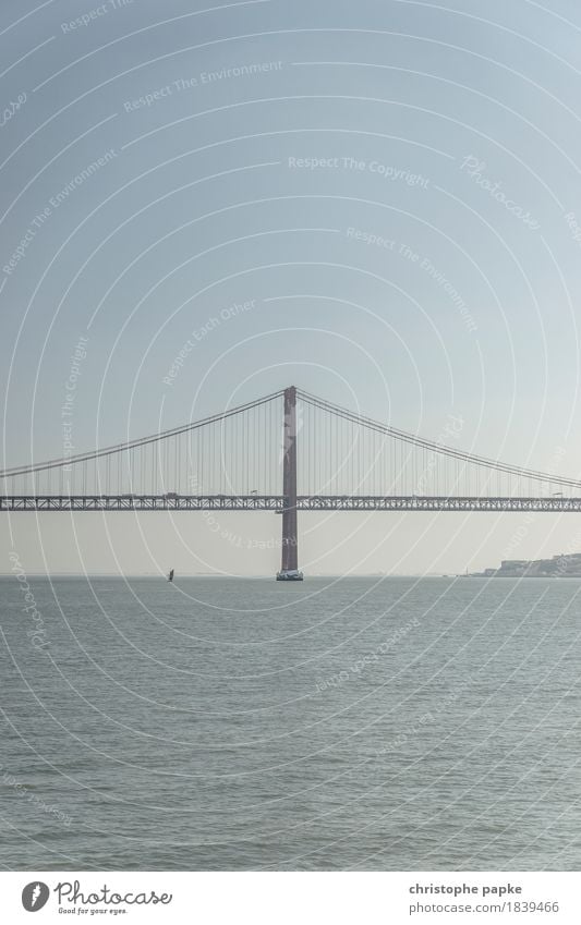 good connection Cloudless sky Beautiful weather Waves Coast River bank Bay Ocean Portugal Lisbon Town Tourist Attraction Landmark Transport Bridge Navigation