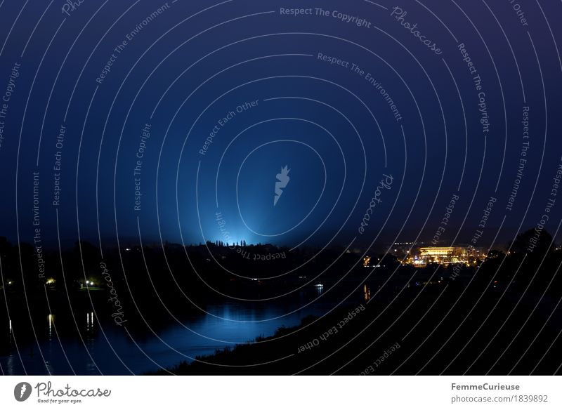 BlueLight_1839892 Nature Sky Night sky Mystic Lighting Night shot Night light River Reflection Landscape Recreation area Town Sky blue Skyward Compass point