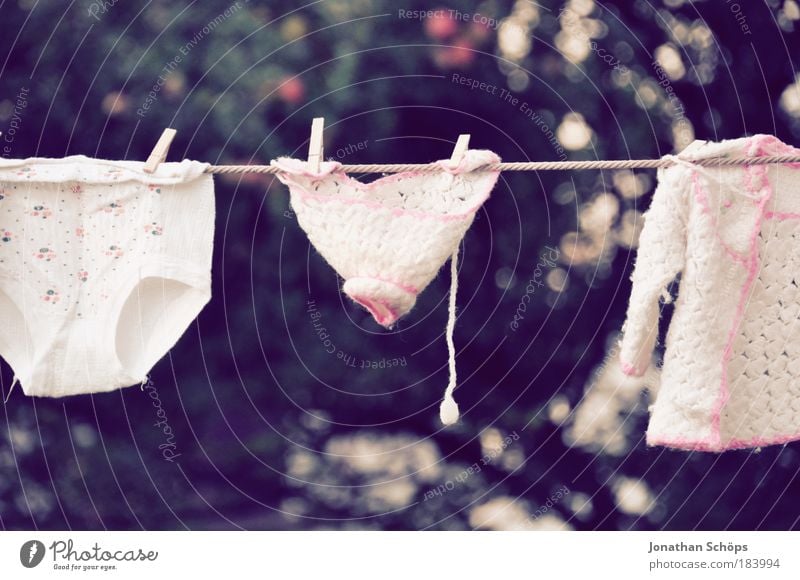 pink children's clothes, baby clothes hanging on a clothesline Infancy Clothing Sweater Underwear Underpants Cap Pink White Safety Safety (feeling of) Sympathy