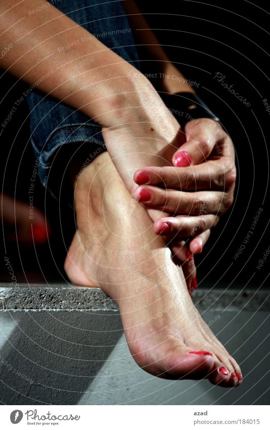 foot & hands Colour photo Studio shot Young woman Youth (Young adults) Feet 1 Human being 18 - 30 years Adults Wood Footprint Design Barefoot