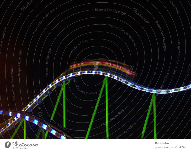 racing caterpillar Colour photo Exterior shot Deserted Copy Space top Night Light (Natural Phenomenon) Motion blur Central perspective Night life Entertainment