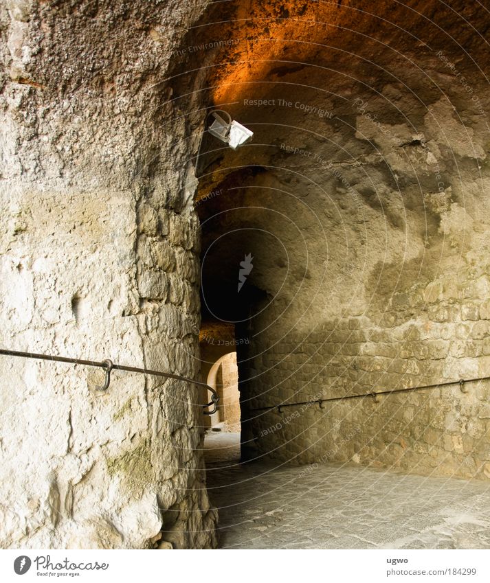 through the wall Subdued colour Exterior shot Day Central perspective Old town Tunnel Wall (barrier) Wall (building) Stone Discover Brown Gold Calm Culture