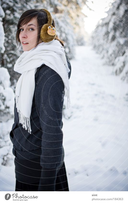 it's getting cold Colour photo Exterior shot Copy Space right Day Shallow depth of field Portrait photograph Looking into the camera Winter Snow Winter vacation