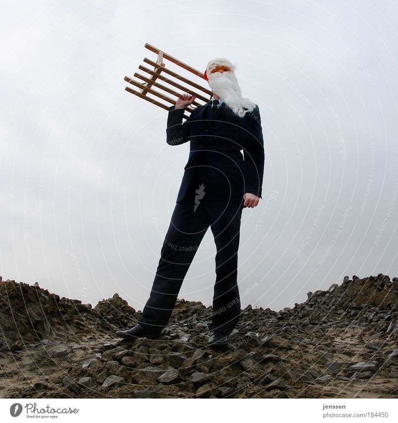 Ho ho ho! Colour photo Subdued colour Exterior shot Neutral Background Deep depth of field Worm's-eye view Full-length Front view Forward Upward Human being