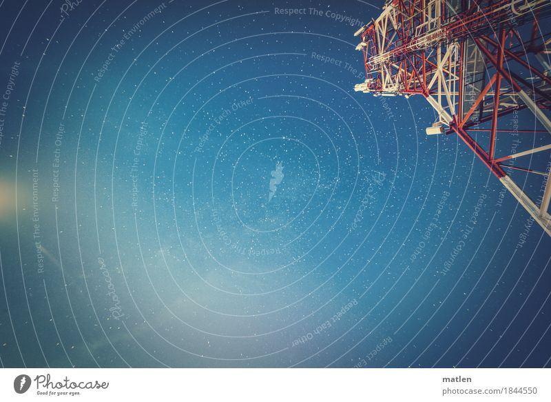 listening point Telecommunications Industry Sky Cloudless sky Stars Infinity Blue Red White Moonlight Broadcasting tower Steel construction Colour photo