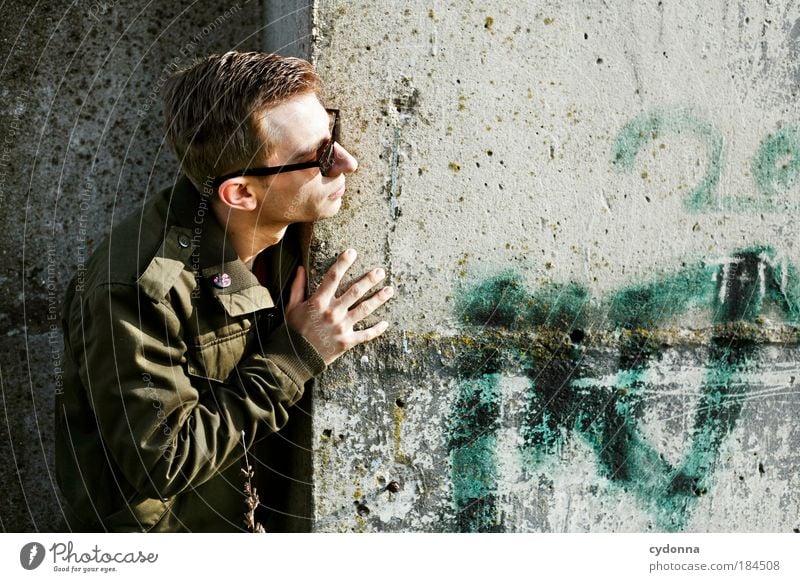 Thought around the corner Colour photo Exterior shot Close-up Detail Copy Space right Copy Space top Day Light Shadow Contrast Sunlight Central perspective