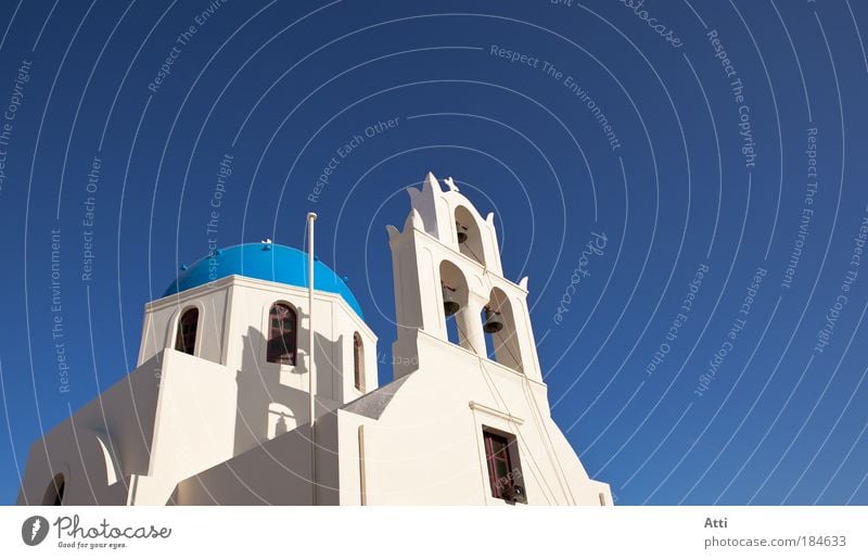 Church on Santorini Exterior shot Deserted Day Sunbeam Vacation & Travel Summer Dome Cliche blue color flower Greece Hotel Image (representation) landscape