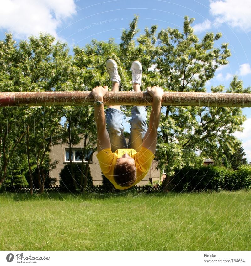 cheerful Colour photo Multicoloured Exterior shot Copy Space bottom Day Light Contrast Sunlight Upward Joy Happy Sports Fitness Sports Training Masculine