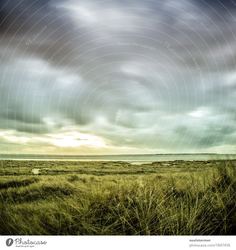 Cloudy sky on the island coast Environment Nature Landscape Elements Air Water Sky Clouds Autumn Bad weather Gale Waves Coast Lakeside Beach North Sea Ocean