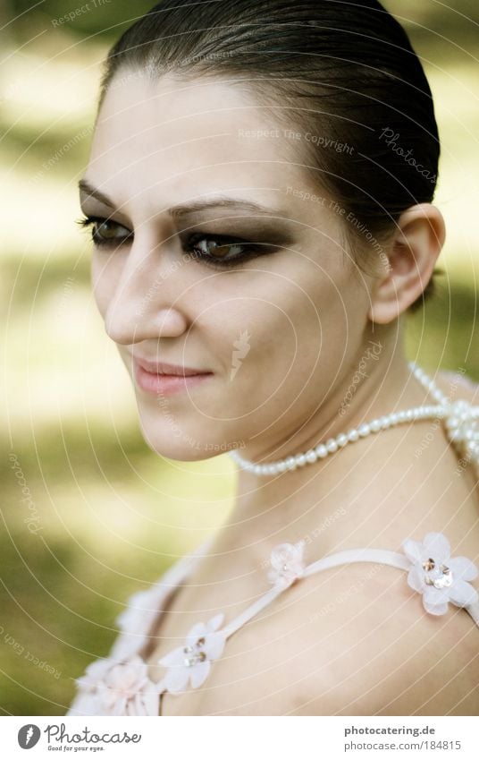 flower Colour photo Exterior shot Day Shallow depth of field Central perspective Portrait photograph Forward Human being Feminine Young woman