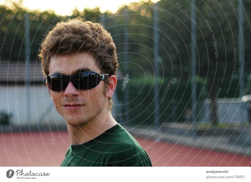 Fly Eyes #2 Eyeglasses Sunset Sporting grounds Unshaven Man Head