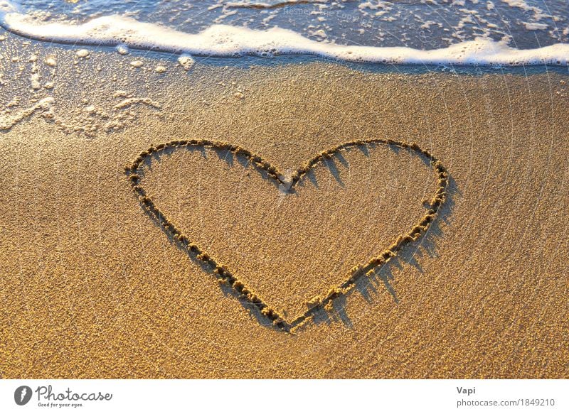 Heart drawn on the beach sand Joy Relaxation Vacation & Travel Tourism Trip Summer Summer vacation Sunbathing Beach Ocean Island Waves Wedding Nature Landscape