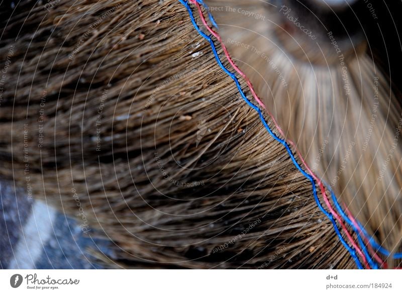 //// Sweep Broom Straw Blue-red Cleaning Gardening Stitching Dirty Old Weathered Colour photo Detail Tile Seam String