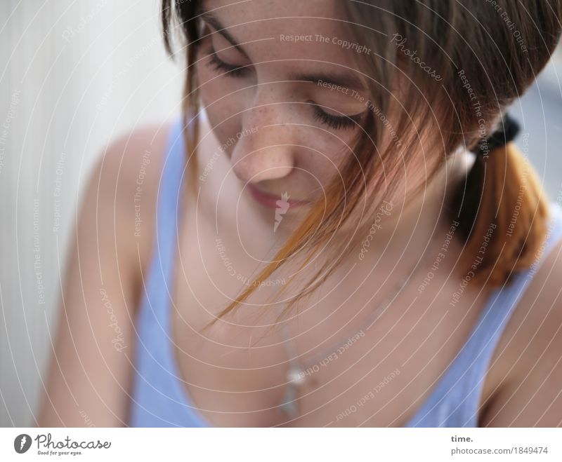 . Feminine Woman Adults 1 Human being T-shirt Jewellery Brunette Long-haired Braids Observe Think Looking Wait Beautiful Emotions Moody Conscientiously Caution