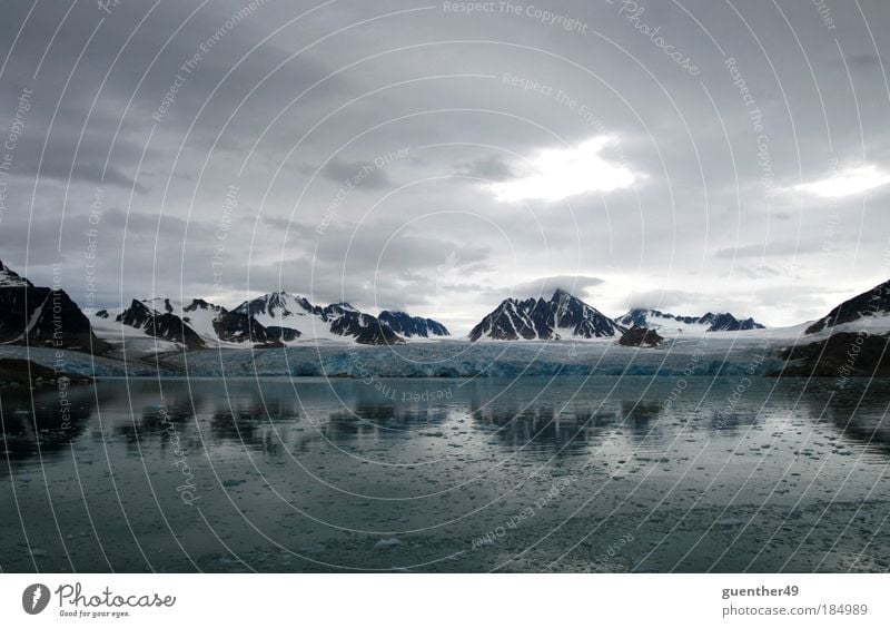 Spitsbergen Glacier Nature Water Ice Frost Snow Fjord Cold Colour photo Exterior shot Deserted Day Reflection Panorama (View)