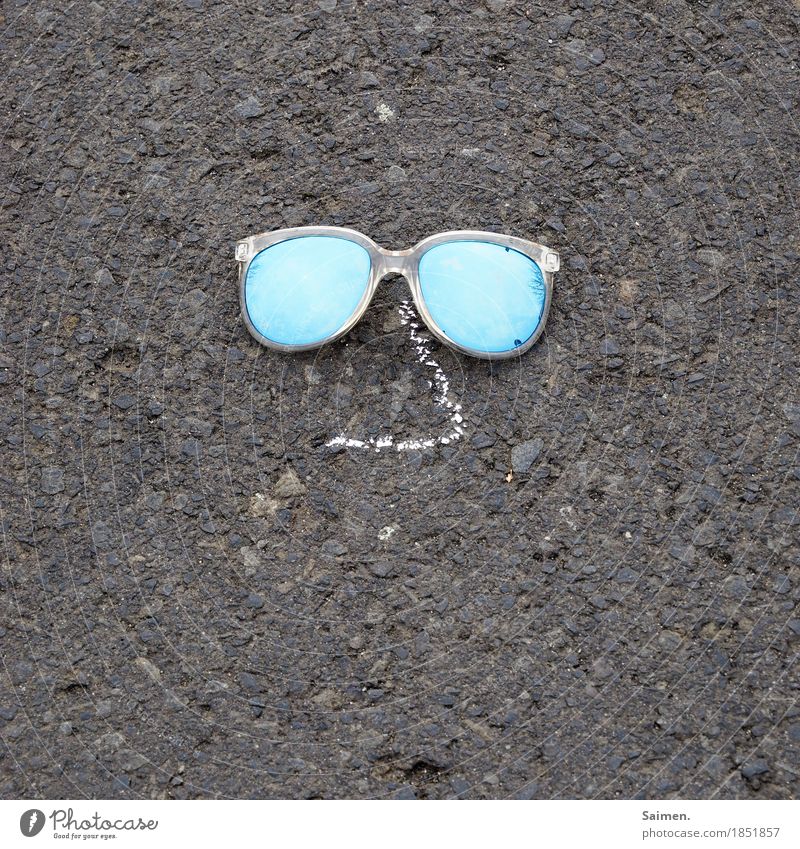 phantom Nose Kitsch Painted Asphalt Sunglasses Street Chalk Colour photo Subdued colour Exterior shot Close-up Detail Abstract Copy Space left Copy Space right