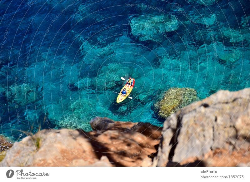 Floating kayak Relaxation Vacation & Travel Adventure Freedom Summer Summer vacation Sun Beach Ocean Sports Kayak Renewable energy Green Couple 2 Human being