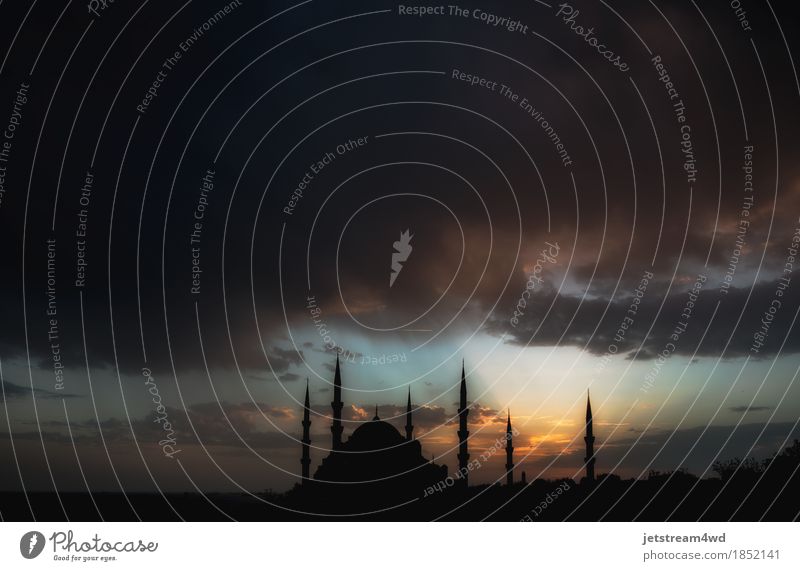 Dramatic view on Sultan Ahmet Mosque before the thunderstorm Beautiful Landscape Sky Clouds Storm Building Architecture Old Historic Colour Religion and faith