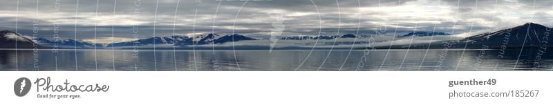 Spitsbergen Fjord Ocean Mountain Snowcapped peak Glacier Freedom Colour photo Exterior shot Deserted Night Reflection Panorama (View)