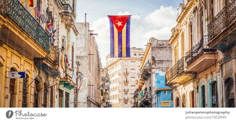 Street in Havana with Cuban Flag Life Vacation & Travel Tourism House (Residential Structure) Sky Town Populated Building Architecture Facade Tourist Attraction