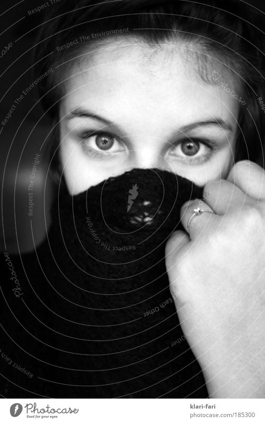 B/W Human being Feminine Young woman Youth (Young adults) Head Hair and hairstyles Face Eyes Nose Fingers 1 Loneliness Black & white photo