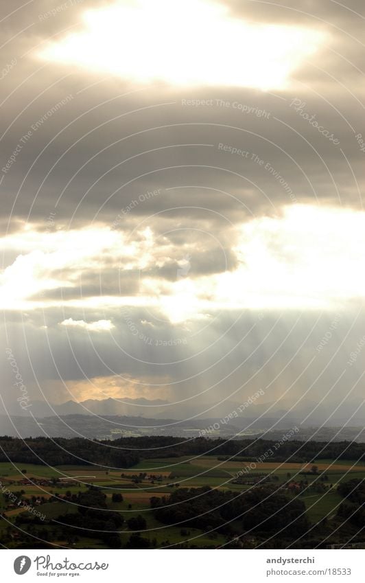 sunrays Switzerland Clouds Meadow Dark Thunder and lightning Sun Lighting Landscape Rain