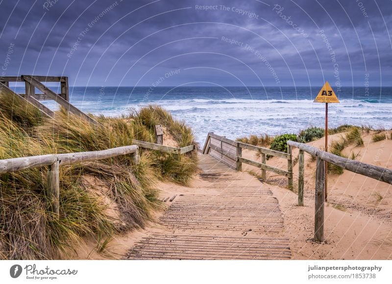 Cape Woolamai beach at Phillip Island Lifestyle Joy Vacation & Travel Sunbathing Beach Ocean Waves Nature Landscape Sand Sky Grass Virgin forest Dark Strong