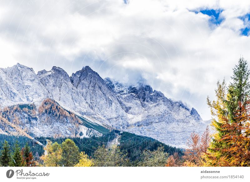 Alps Nature Landscape Plant Clouds Autumn Tree Mountain Peak Snowcapped peak Contentment Attentive Serene Calm Relaxation Healthy Grainau Colour photo