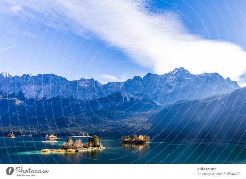 Eibsee Nature Landscape Beautiful weather Alps Mountain Peak Lake Eib Lake Esthetic Gigantic Blue Zugspitze Grainau Colour photo Exterior shot Day Sunbeam