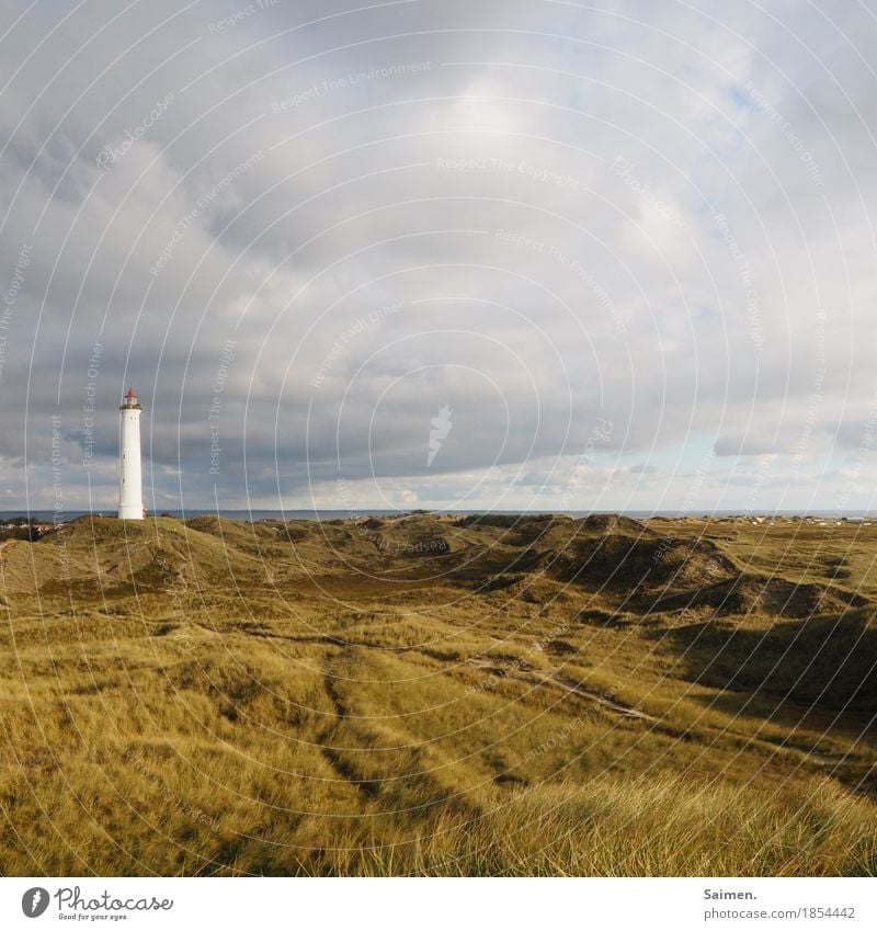 Lonely Giant Environment Nature Landscape Sky Vacation & Travel Dune Lighthouse Grass Coast Denmark Scandinavia Tower Colour photo Exterior shot Deserted