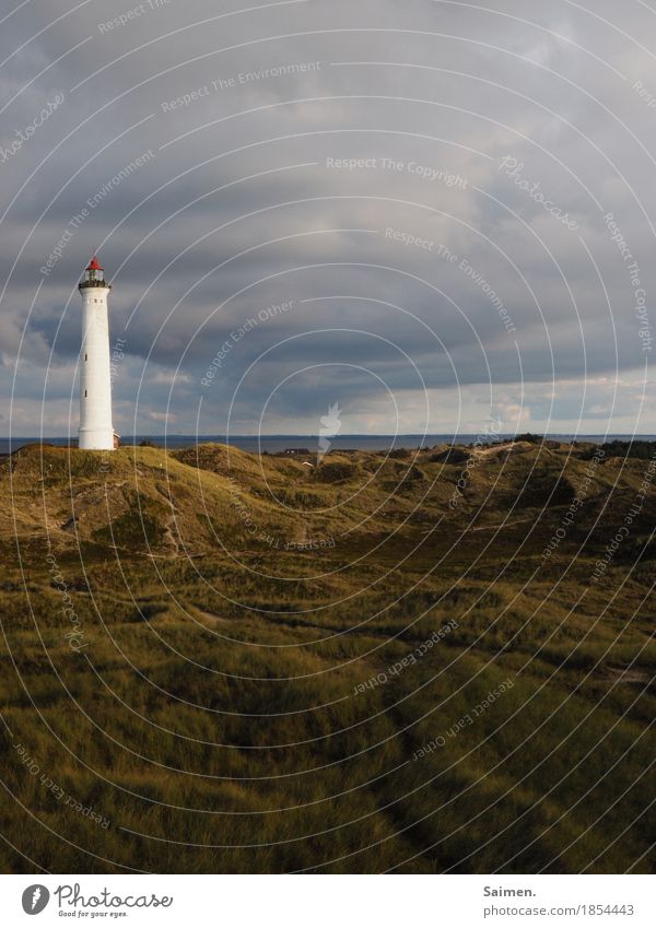 Leuchtturm Turm Düne Himmel schlechtes wetter wolken stürmisch symbol Nature Colour photo Landscape Gras Dünengras düster Insel Meer Ozean Nordsee Unwetter