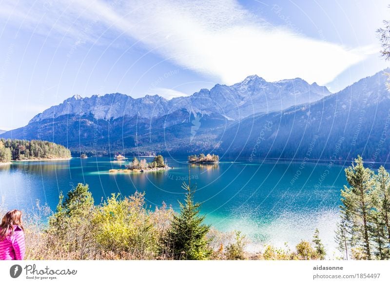 Eibsee Landscape Water Autumn Beautiful weather Alps Mountain Zugspitze Peak Lakeside Eib Lake Happy Contentment Joie de vivre (Vitality) Attentive Caution