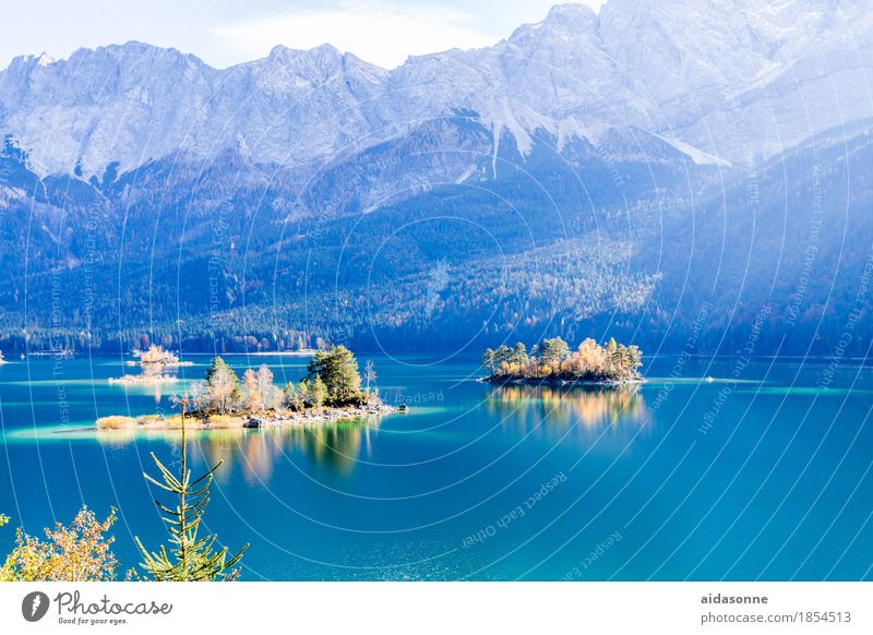 Eibsee Nature Landscape Plant Water Beautiful weather Forest Rock Alps Mountain Lake Eib Lake Romance Attentive Serene Calm Zugspitze Colour photo Deserted Day