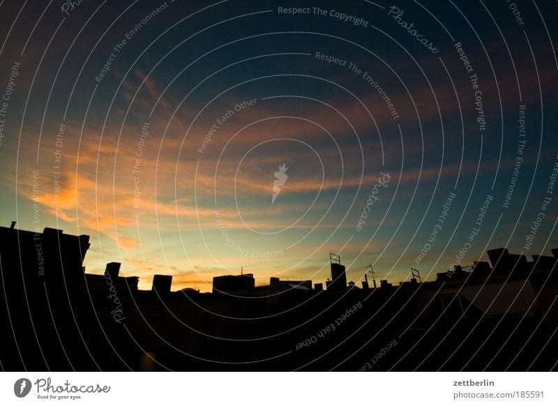 Sun down Berlin November Autumn Sky Clouds Sunset Skyline Roof Chimney Horizon Perspective Far-off places Vantage point stratos Cirrus Weather Meteorology