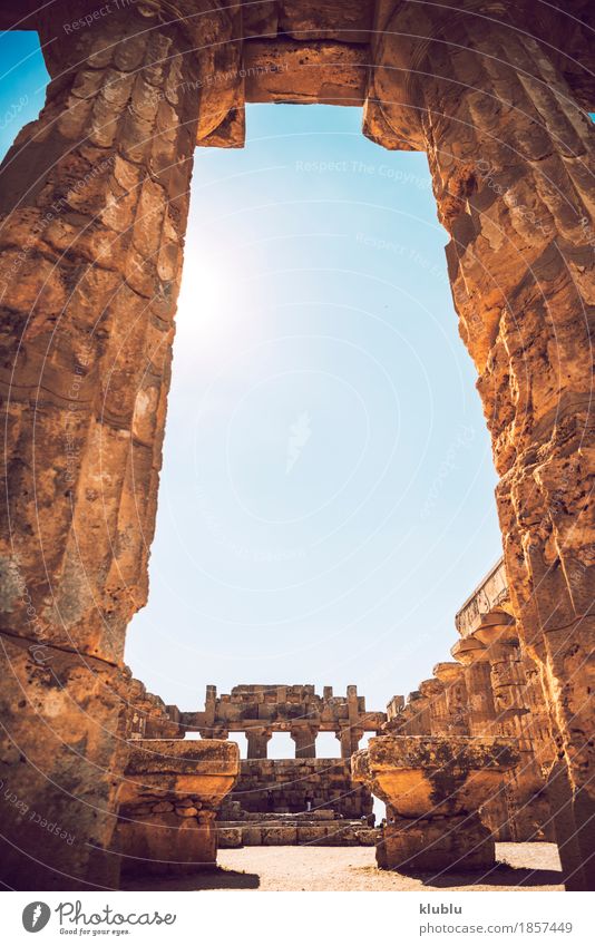 Ancient Greek temple in Selinunte, Sicily, Italy Vacation & Travel Tourism Culture Landscape Sky Ruin Building Architecture Monument Stone Old Historic Society