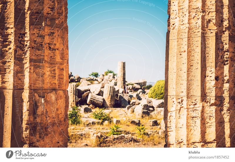 Ancient Greek temple in Selinunte, Sicily, Italy Vacation & Travel Tourism Culture Landscape Sky Ruin Building Architecture Monument Stone Old Historic Society