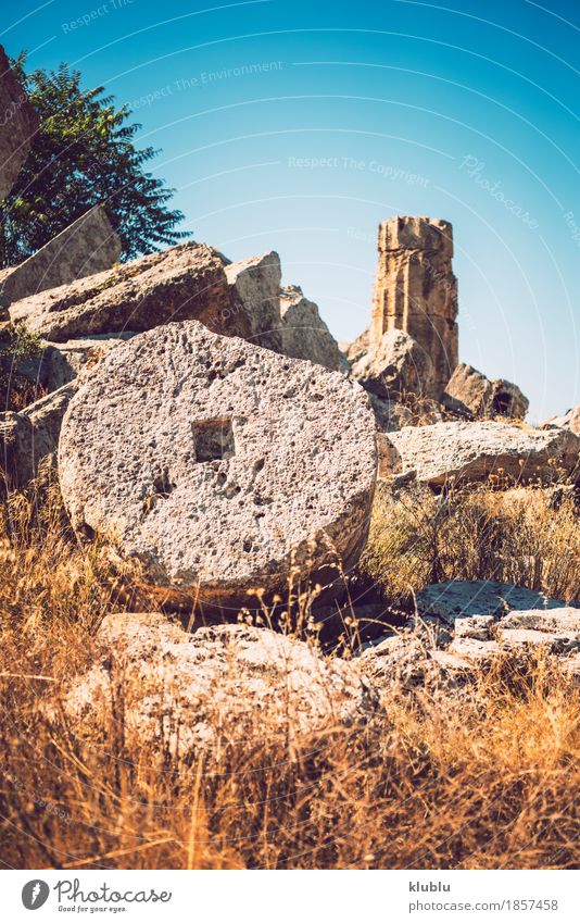 Ancient Greek temple in Selinunte, Sicily, Italy. Detail view. Vacation & Travel Tourism Culture Landscape Sky Ruin Building Architecture Monument Stone Old