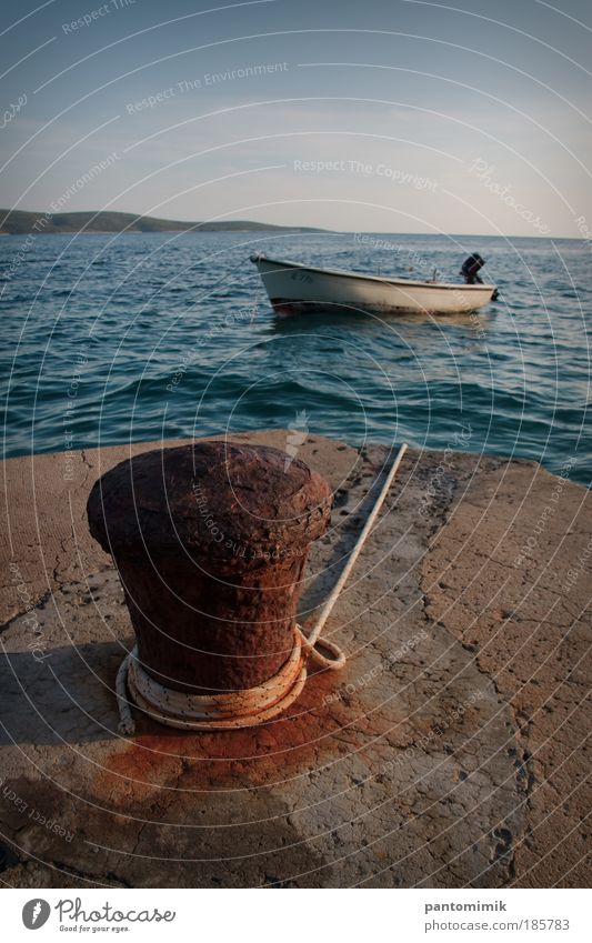 Ready to go Environment Water Summer Waves Coast Island Hvar Croatia Fishing boat Motorboat Rope Relaxation Ease Colour photo Exterior shot Deserted Day Sunrise