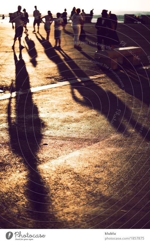 Shadows of people walking at the sunset Shopping Life Vacation & Travel Human being Feet Group Town Pedestrian Street Stone Long Black light square Story