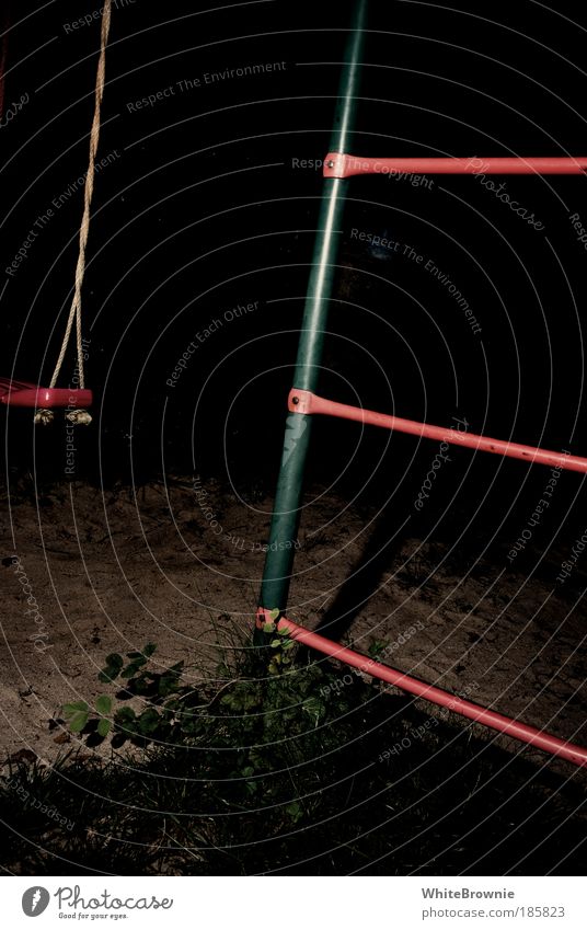 Lights! Will play! Playing Kindergarten Swing Playground Dark Infancy Colour photo Exterior shot Deserted Night Flash photo Deep depth of field