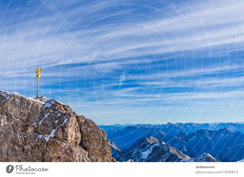 Zugspitze Nature Landscape Sky Beautiful weather Alps Mountain Peak Snowcapped peak Glacier Joy Contentment Enthusiasm Attentive Serene Calm Loneliness