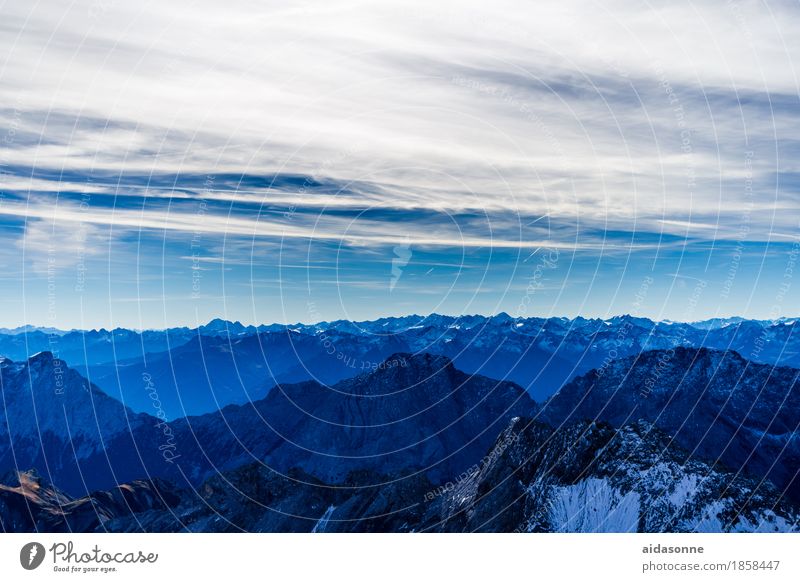 Alps Nature Landscape Sky Mountain Peak Snowcapped peak Contentment Enthusiasm Honor Acceptance Dangerous Zugspitze Bavaria Grainau Colour photo Exterior shot