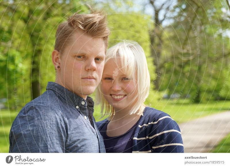 young couple in the park Lifestyle Joy Leisure and hobbies Summer Human being Masculine Feminine Young woman Youth (Young adults) Young man Woman Adults Man