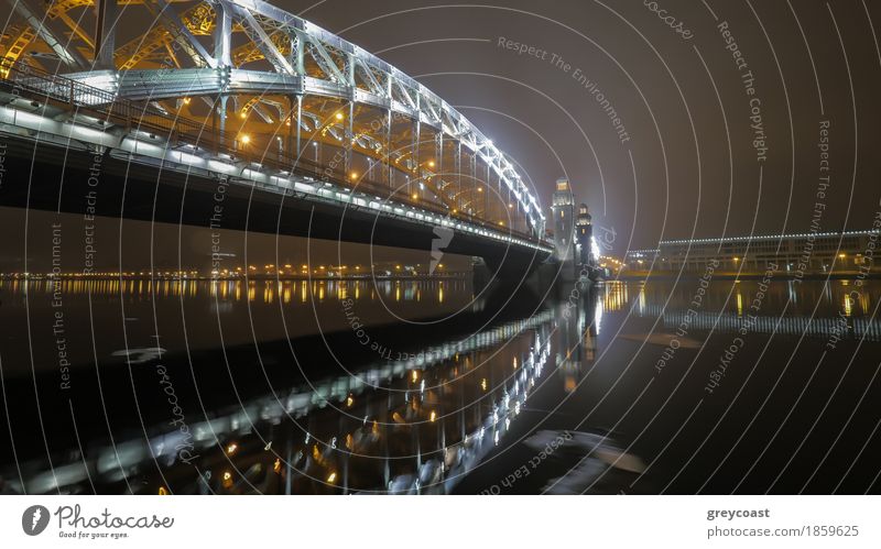 Illuminated Peter the Great Bridge across Neva River in night Saint Petersburg, Russia Water Autumn Architecture Enthusiasm Brave saint peter the great st neva