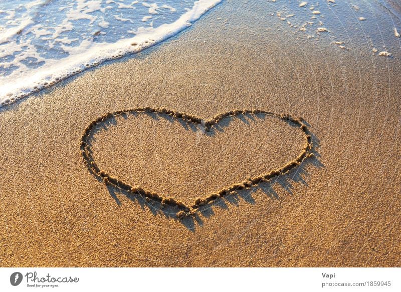 Heart drawn on the beach sand Joy Relaxation Vacation & Travel Tourism Summer Summer vacation Sun Beach Ocean Island Waves Wedding Nature Landscape Sand Water